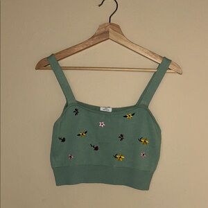 Cotton On Green Floral Embroidered Crop Top